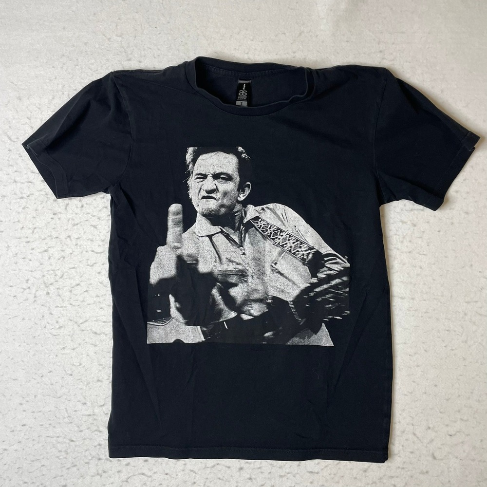Johnny‎ Cash Middle Finger Graphic T-Shirt AS Colour Staple Black Mens Small S